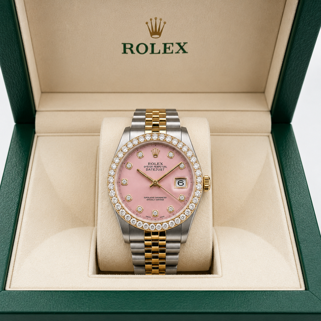 Rolex Datejust Watch 16013 | 36MM | Jubille Band Pink Diamond Dial | Diamond Bezel Deposit