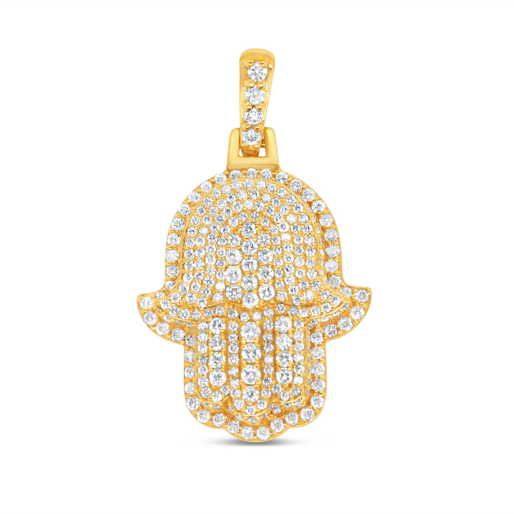 3D Hamsa - Solid Yellow Gold Diamond Pendant | 1.20CTW | 14K
