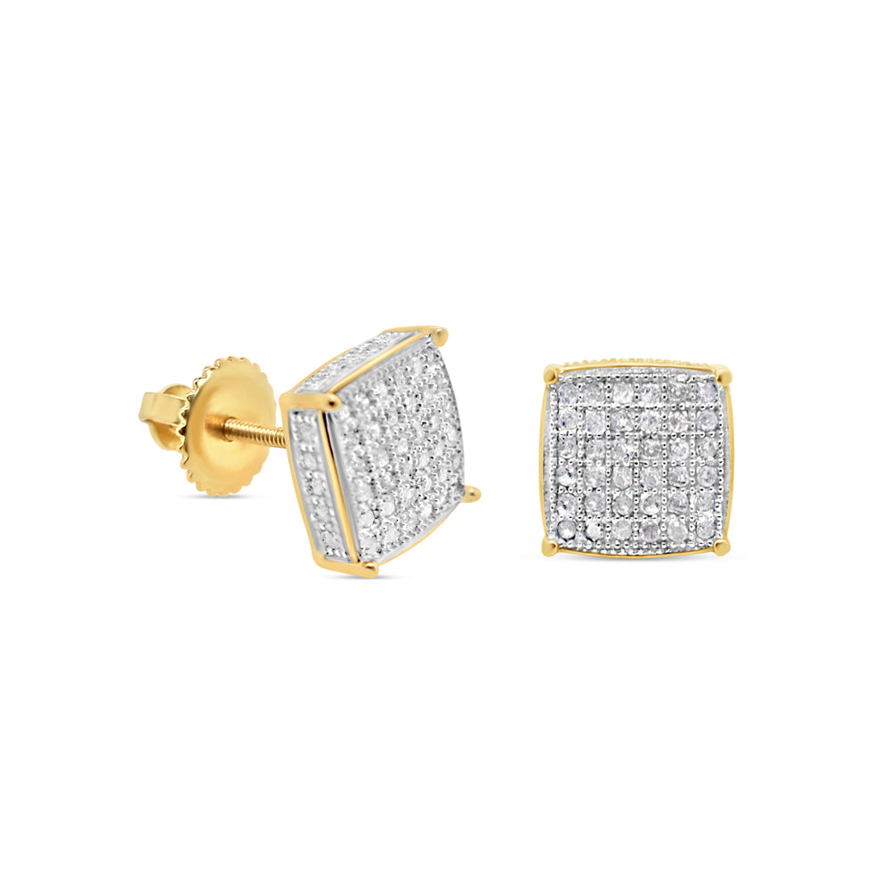 10k Gold Diamond 3-D Square Earrings 8mm 0.46CTW