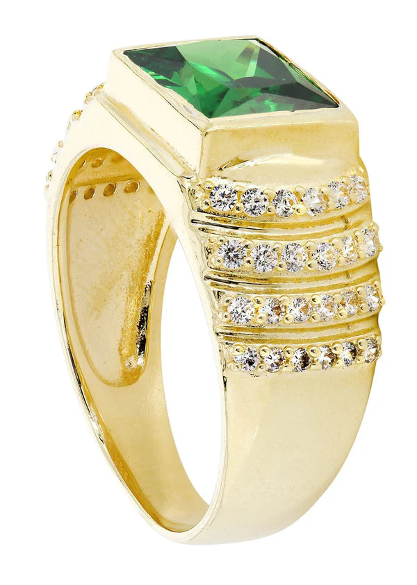 Mens Emerald Ring | 10K Solid Yellow Gold