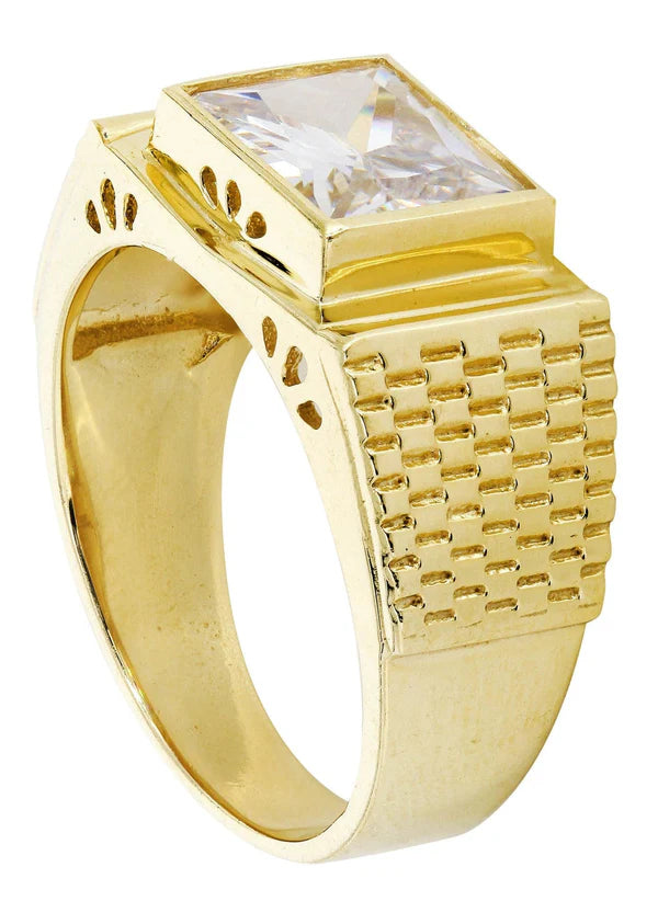 Mens Rock Crystal Ring | 10K Solid Yellow Gold | Style #12