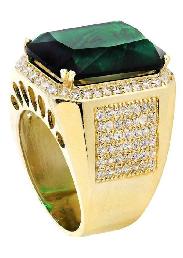 Mens Emerald Ring | 10K Solid Yellow Gold
