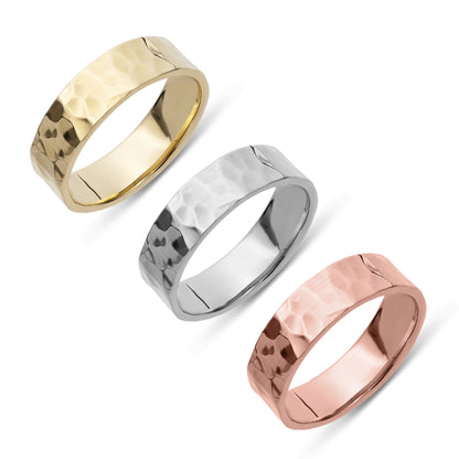 Hammered Comfort Fit Wedding Band Ring | Solid Gold Color Options