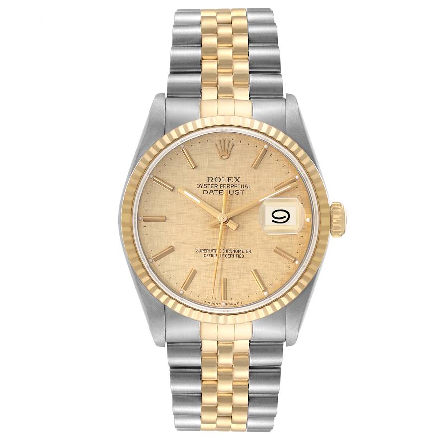 Rolex Datejust Watch 16013 for Mens | 36MM | Yellow Gold Champagne Linen Dial B & P