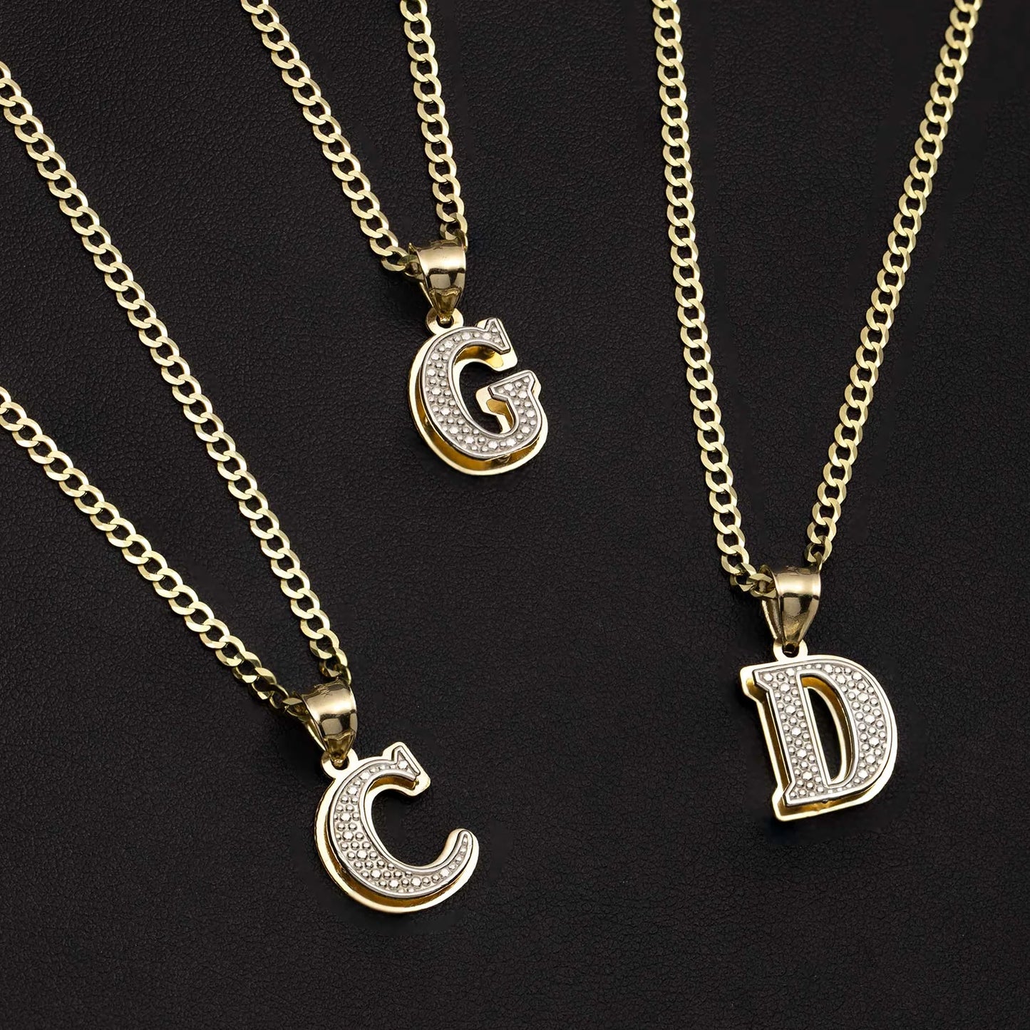 Diamond-Cut Initial Pendant Necklace 10K Yellow White Gold