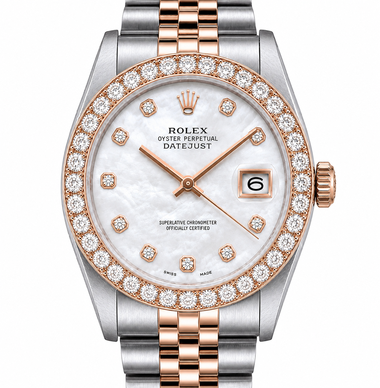 Rolex Datejust Watch 16013 | 36MM | Custom Rose Jubille Band Mop Diamond Dial | Diamond Bezel