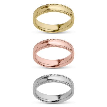 Low-Dome Milgrain Comfort Fit Wedding Band Gold - Solid