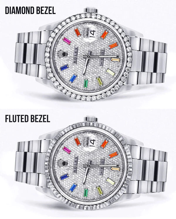 Diamond Rolex Datejust Watch 16200 | 36MM | Diamond Color Baguettes Dial | Stainless Steel | Oyster Band