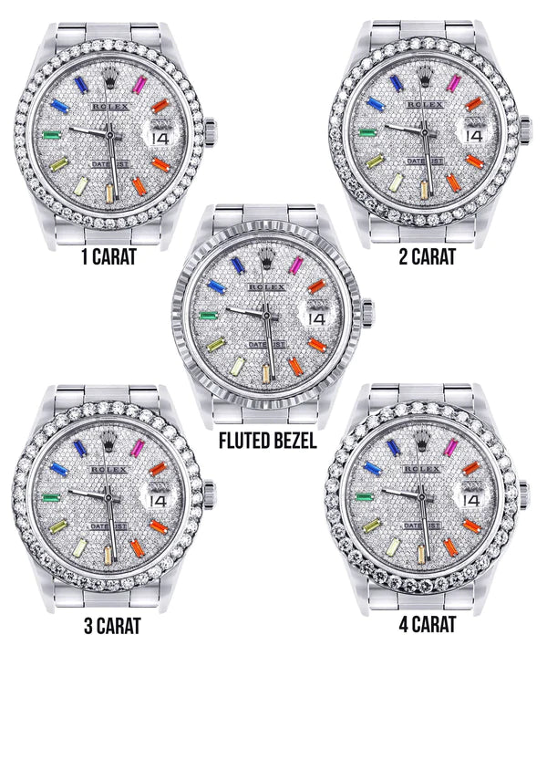 Diamond Rolex Datejust Watch 16200 | 36MM | Diamond Color Baguettes Dial | Stainless Steel | Oyster Band