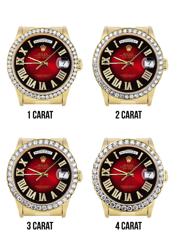 Rolex Day-Date Presidential | Model 18238 | 18K Yellow Gold | 36MM | Diamond Bezel | Red Diamond Roman Numeral
