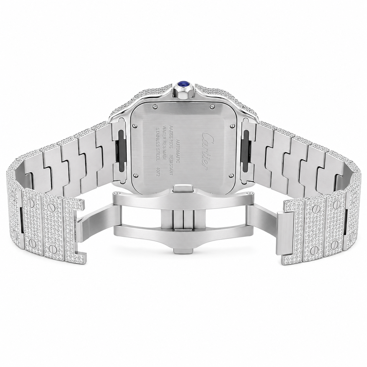 Cartier Santos White 40MM 12CTW Natural Diamond Bussdown Iced Out Mens Watch