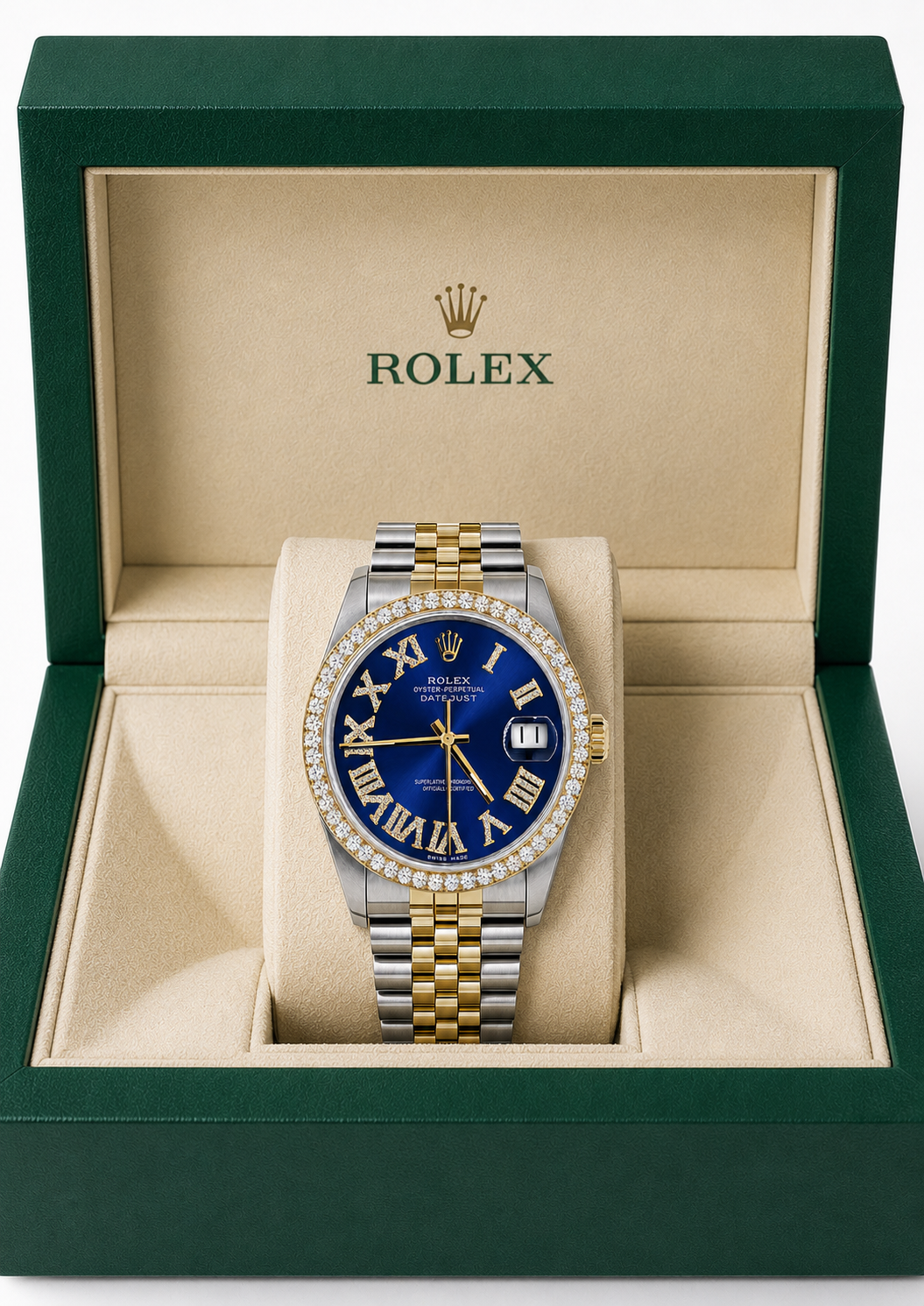 Rolex Datejust Watch 16013 | 36MM |  Jubille Band Blue Roman Diamond Dial | Diamond Bezel