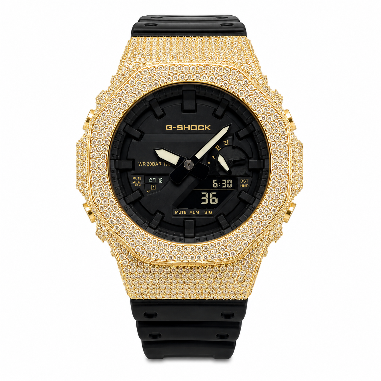 Casio G-Shock White Steel Iced Out Diamond Watch 5.00CT GA2100