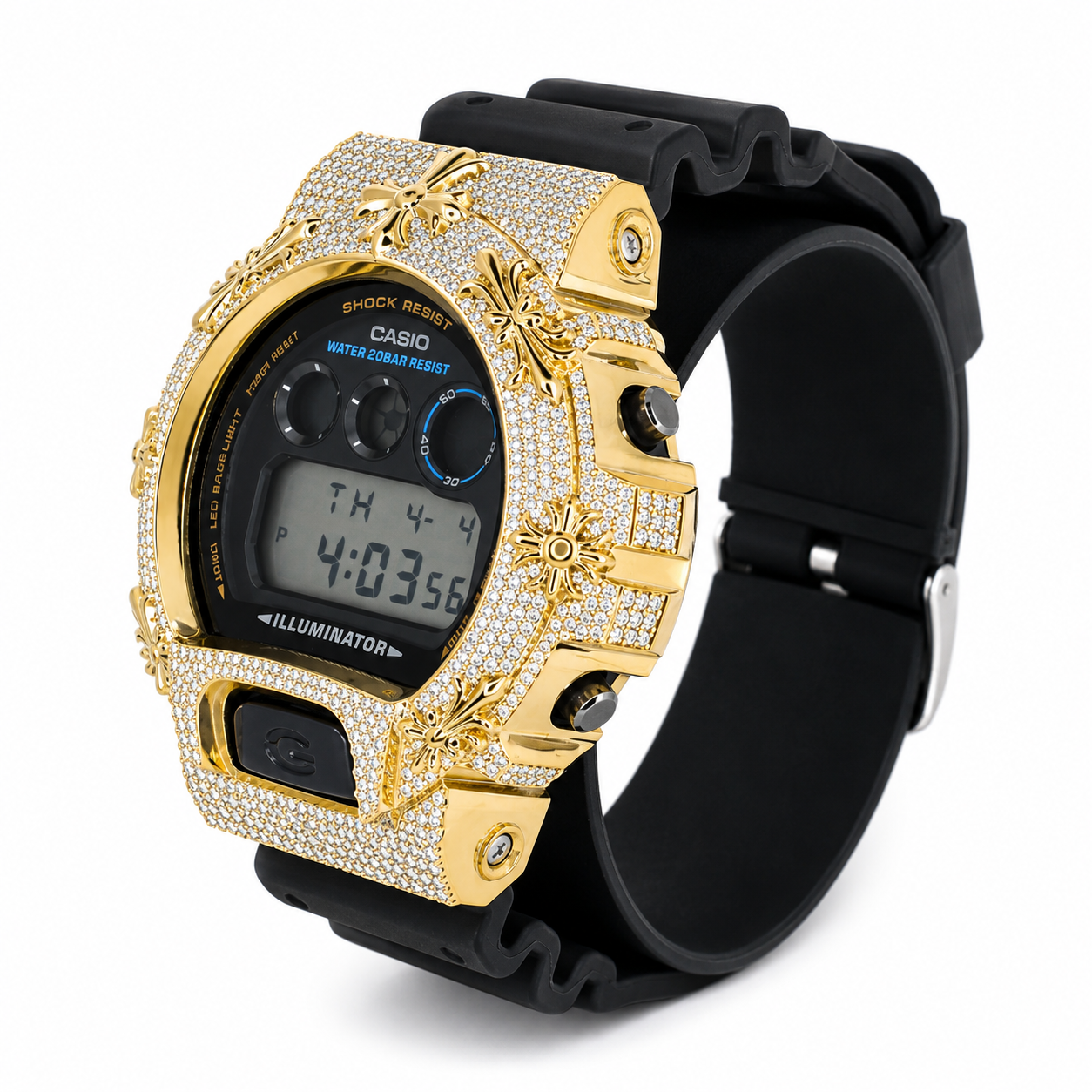 Casio G-Shock Steel Iced Out Diamond Watch 4.00CT DW-6900 Chrome Hearts Design