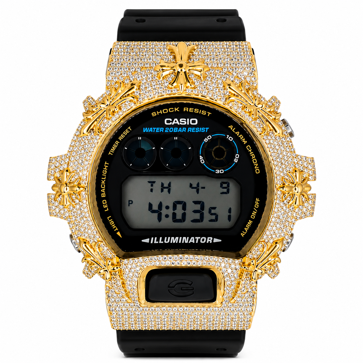 Casio G-Shock Steel Iced Out Diamond Watch 4.00CT DW-6900 Chrome Hearts Design