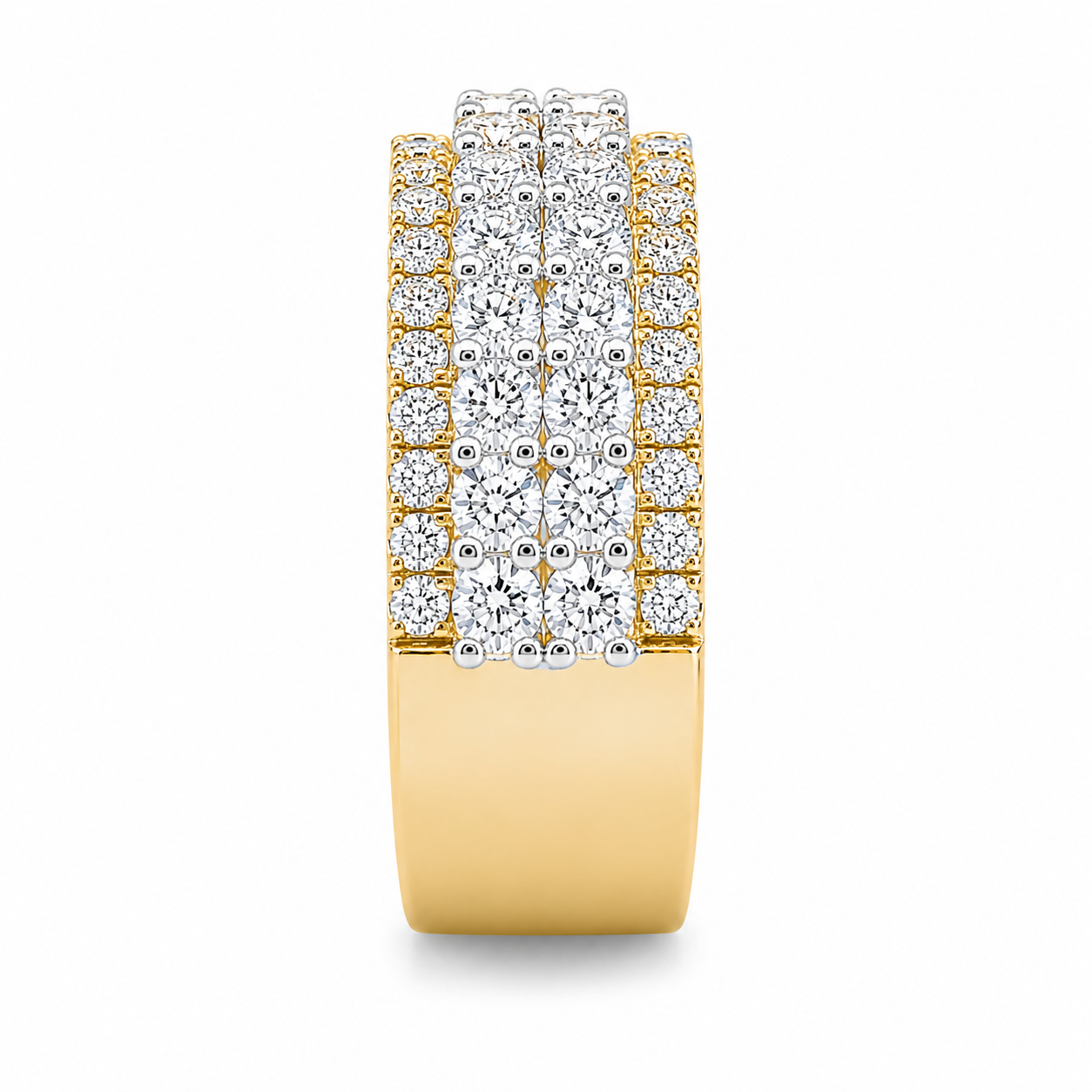 2.37CT Solid Gold Lab Diamond 4 Row Double Layer Men's Band Two Tone 10KT