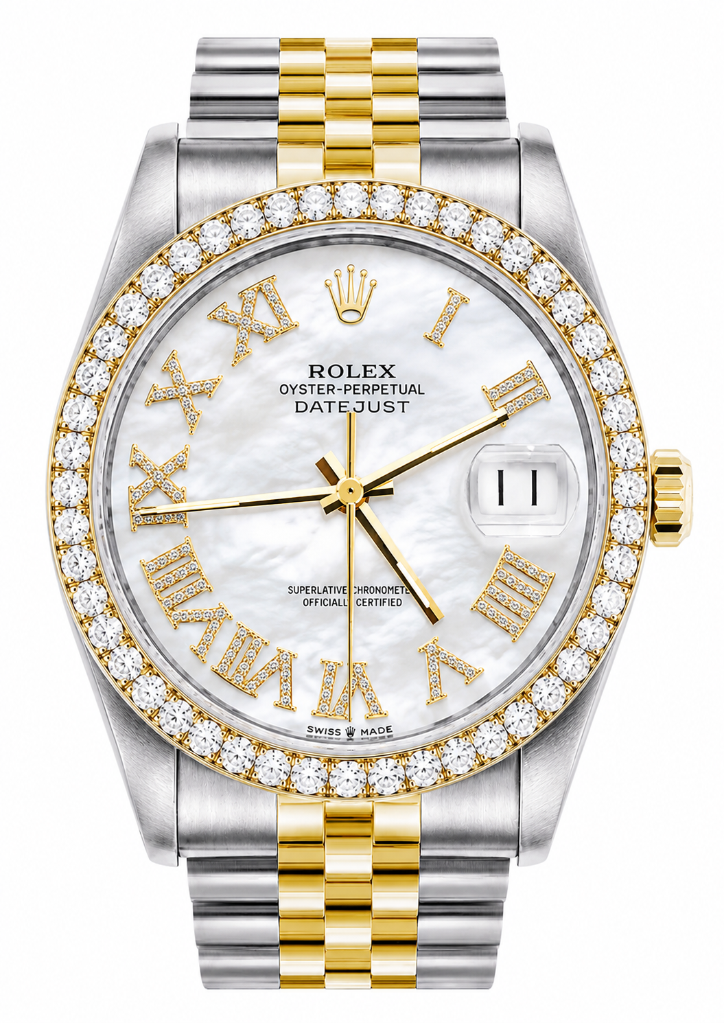 Rolex Datejust Watch 16013 | 36MM | Custom Jubille Band White Mother Of Pearl Diamond Dial | Diamond Bezel