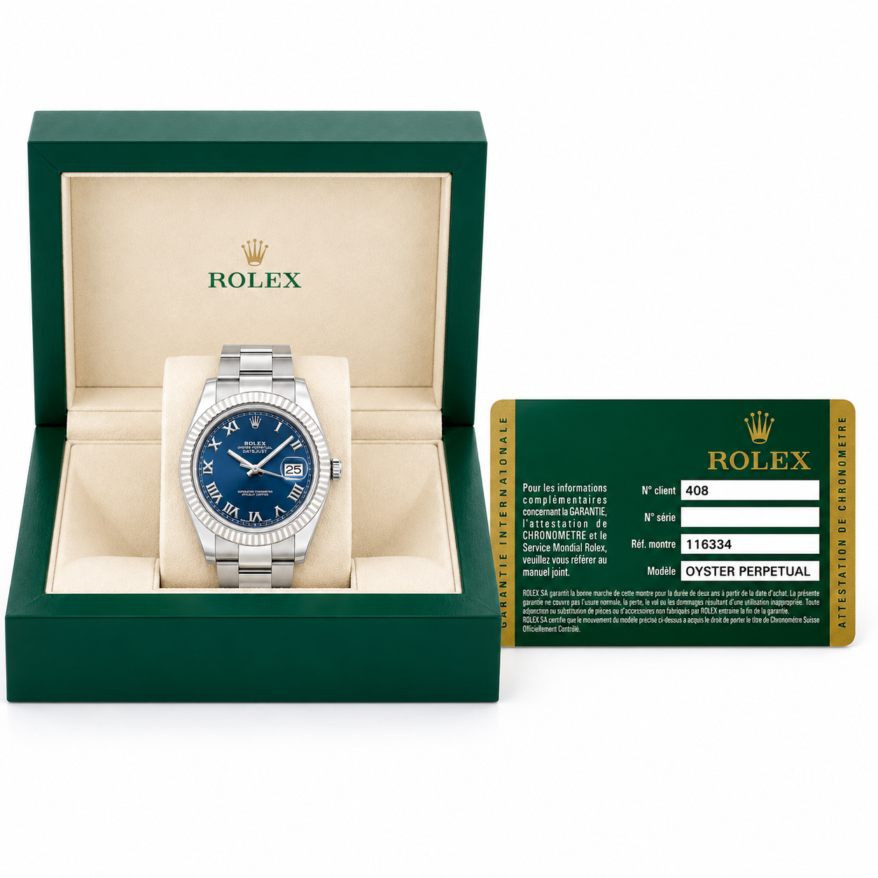 Rolex 41mm Datejust II Stainless Steel 116334 | Blue Roman Dial | Fluted Bezel | Stainless Steel Bracelet