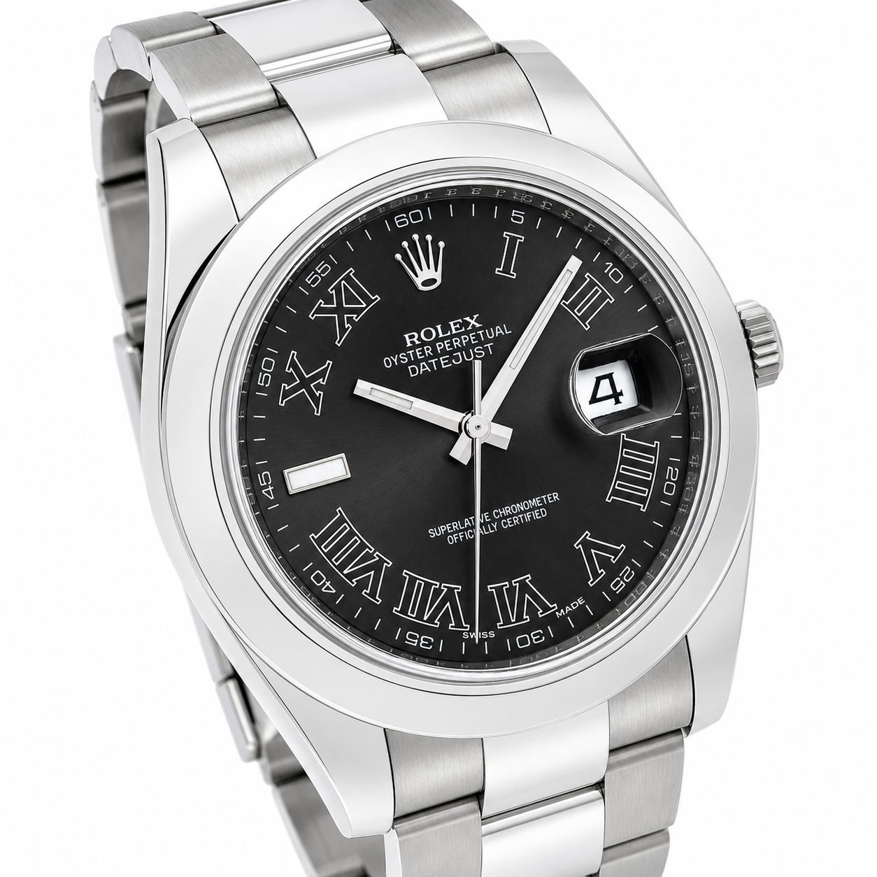 Rolex 41mm Datejust II Stainless Steel 116300 | Black Roman Dial| Smooth Bezel | Stainless Steel Oyster Bracelet