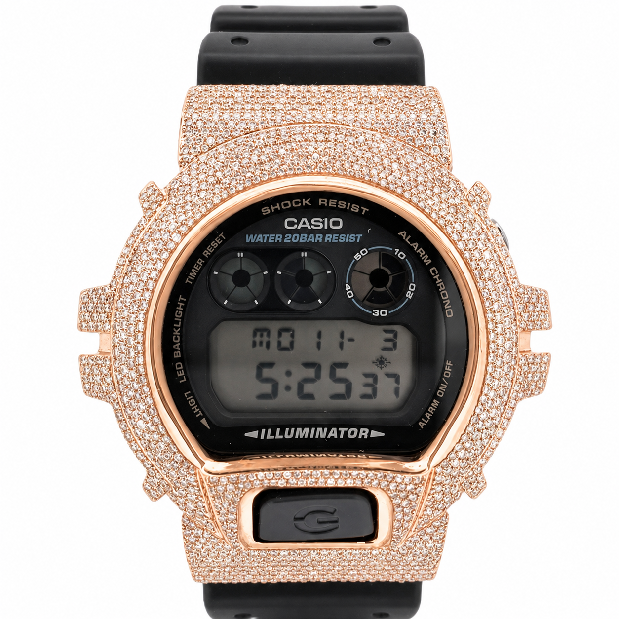 Casio G-Shock White Steel Iced Out Diamond Watch 4.60CT DW-6900