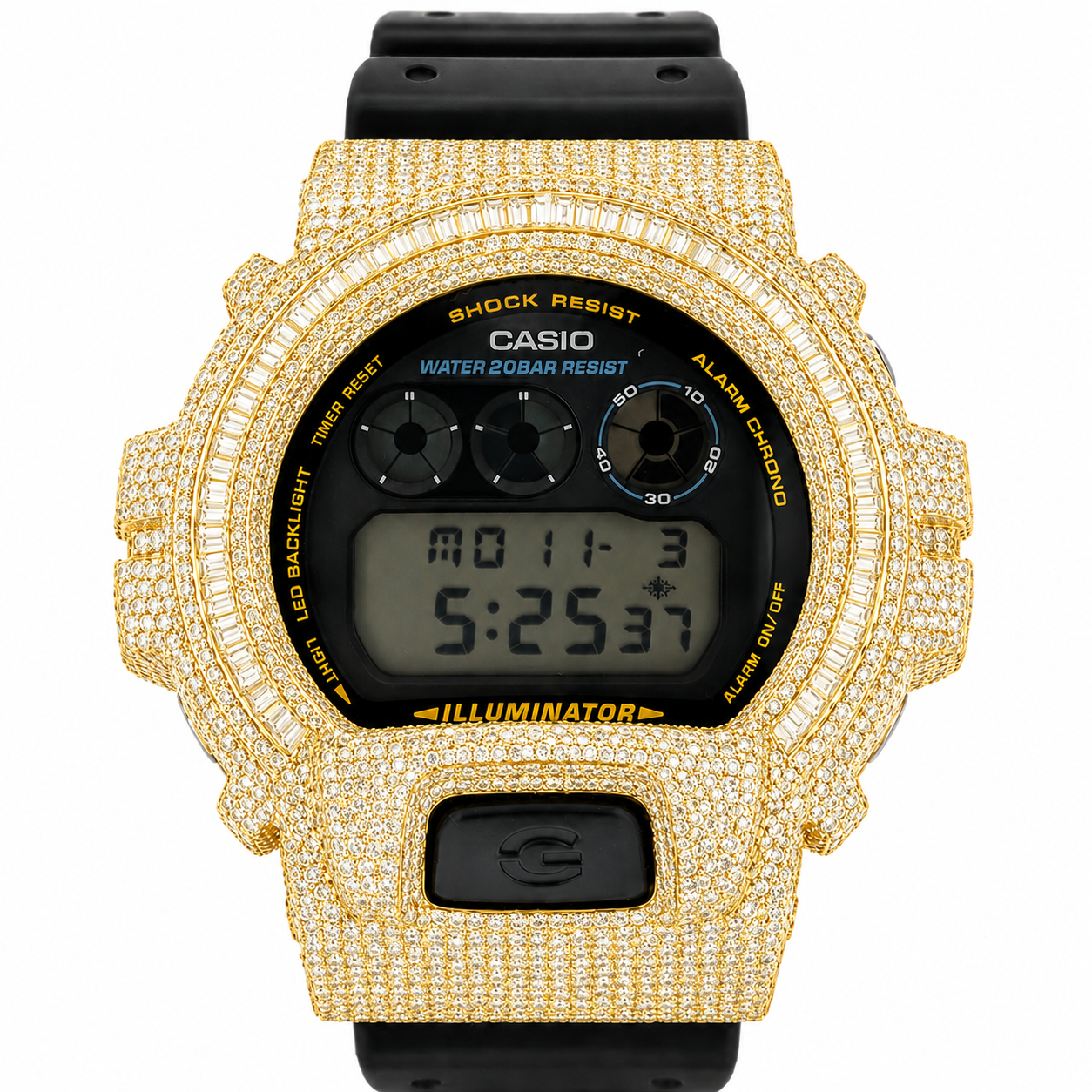 Casio G-Shock White Steel Iced Out Bagutte Diamond Watch 4.90CT