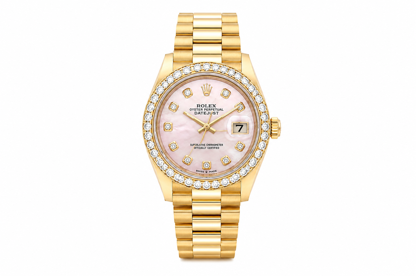 Rolex Datejust  | 2.25CT Bezel | 26MM | Pink Diamond Dial | Presidential Band