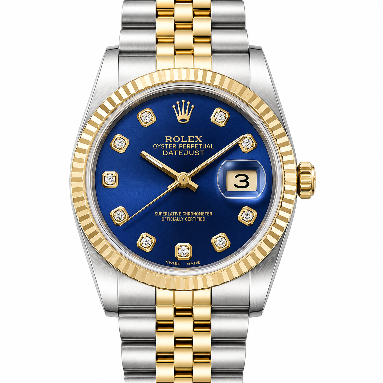 Rolex Datejust 36mm 16013 Two Tone Jubille Band Blue Diamond Dial