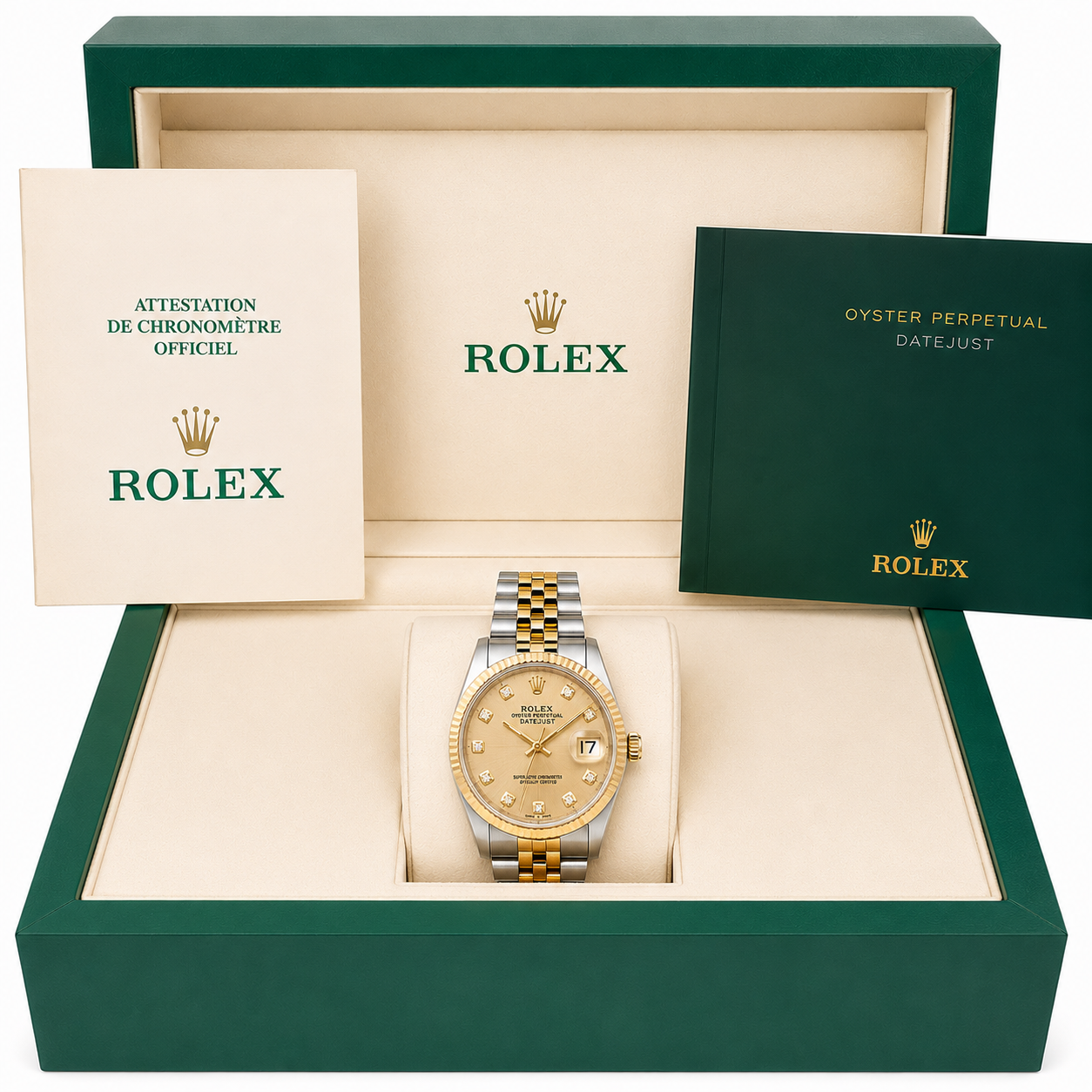 Rolex DateJust 16233 | 36MM | Diamond Champagne Dial | Two Tone | Jubile Band B & P