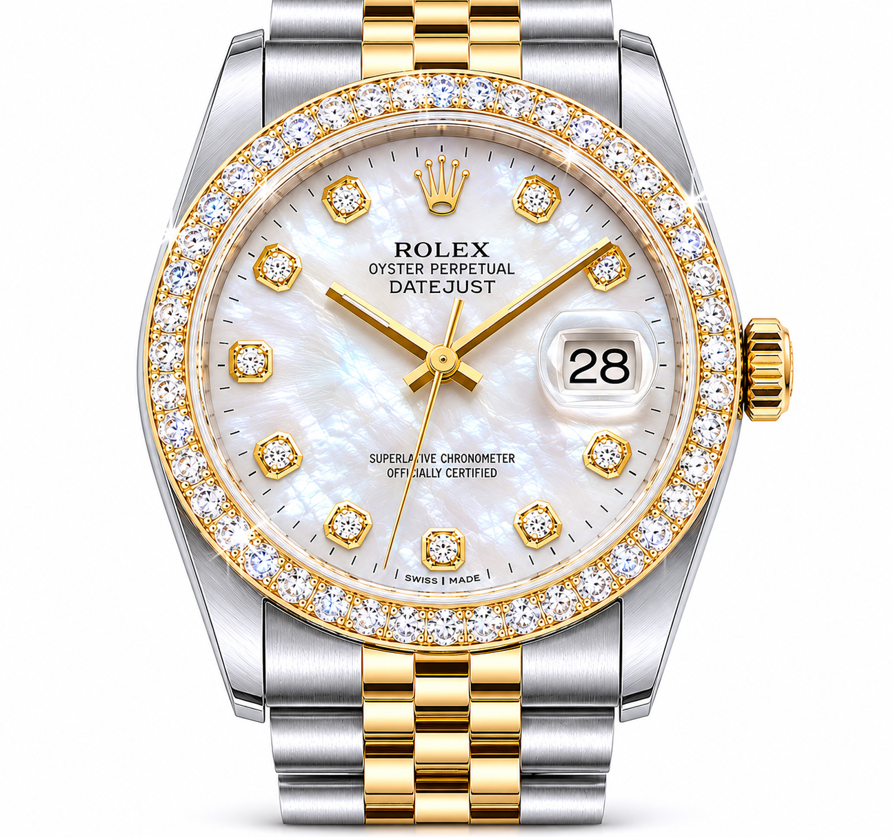 Rolex Datejust Watch | 31MM | White Mop Diamond Dial | Diamond Bezel  | Jubilee Band | 1.35ct