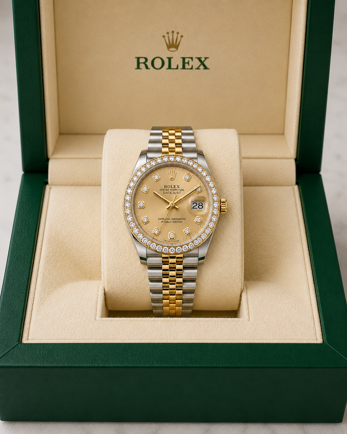 Rolex Datejust Watch | 31MM | Champagne  Diamond Dial | Diamond Bezel  | Jubilee Band | 1.35ct