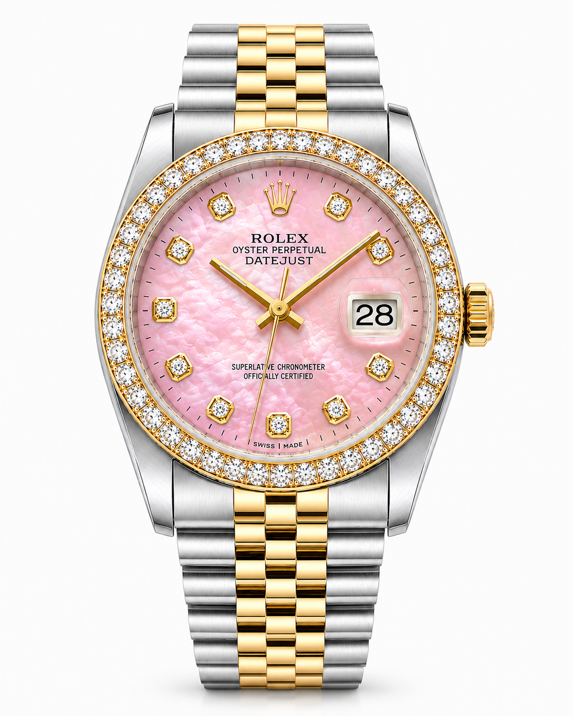 Rolex Datejust Watch | 31MM | Pink Mop Diamond Dial | Diamond Bezel  | Jubilee Band | 1.35ct