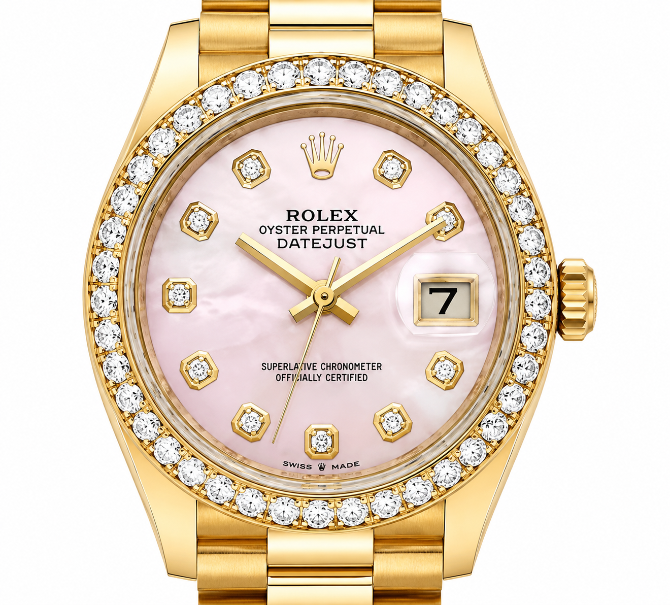 Rolex Datejust  | 2.25CT Bezel | 26MM | Pink Diamond Dial | Presidential Band