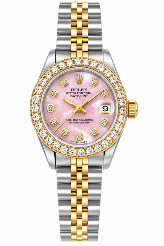 Rolex Watch | 1 Carat Bezel | 26MM | Pink Mother of Pearl Dial | Jubilee Band