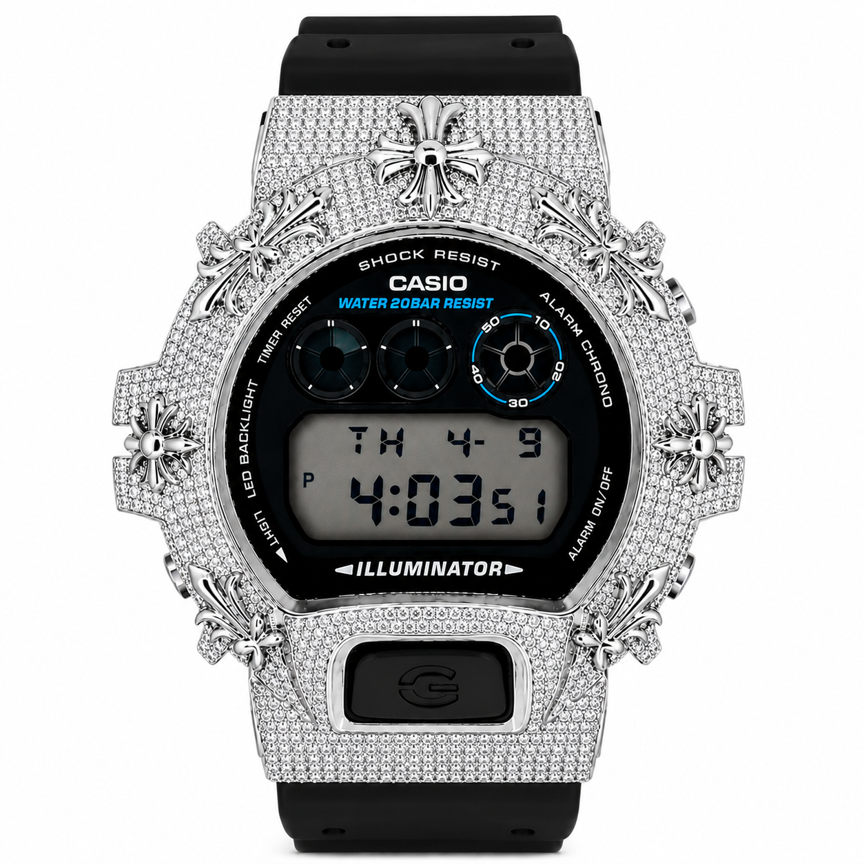 Casio G-Shock Steel Iced Out Diamond Watch 4.00CT DW-6900 Chrome Hearts Design