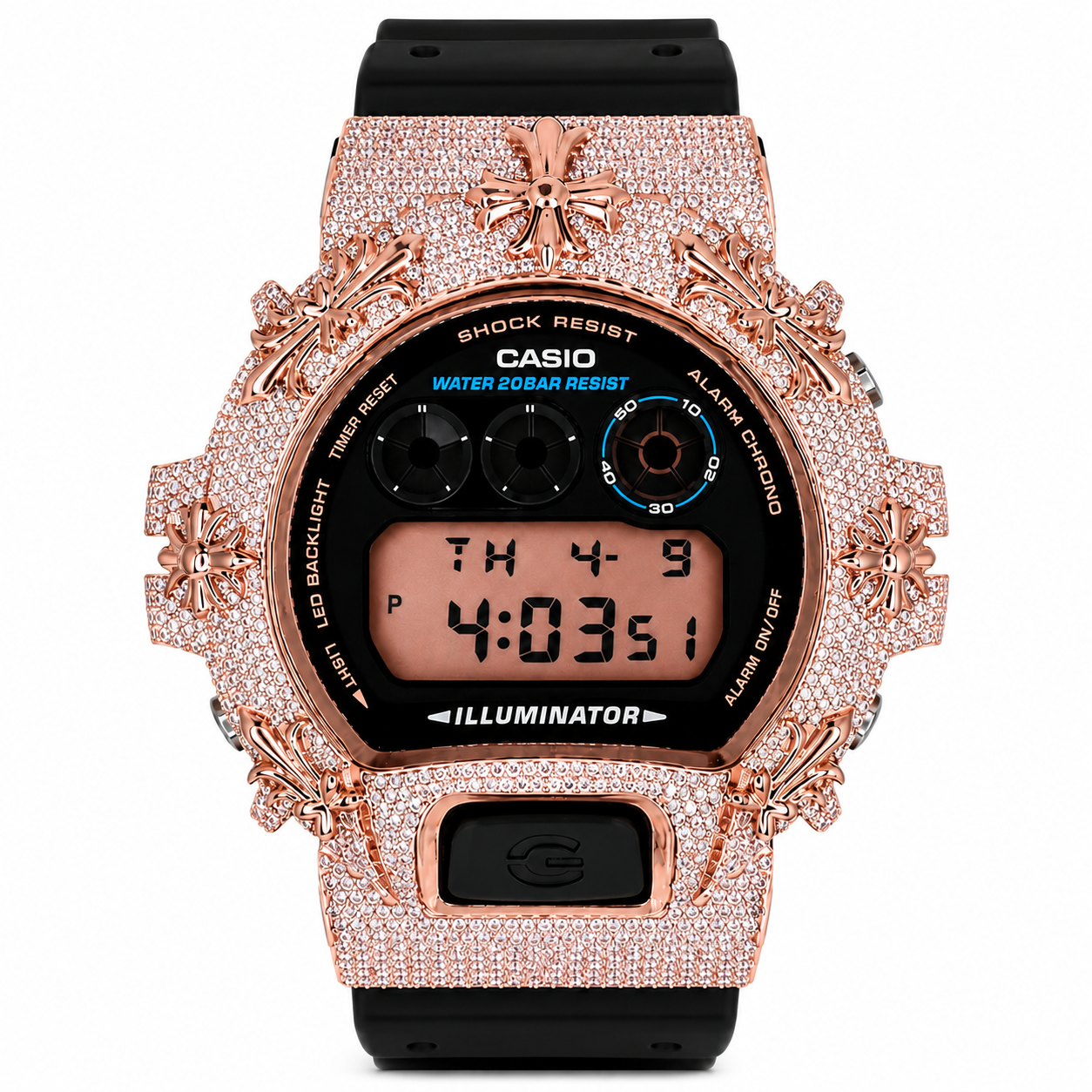 Casio G-Shock Steel Iced Out Diamond Watch 4.00CT DW-6900 Chrome Hearts Design
