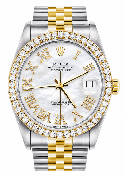 Rolex Datejust Watch 16013 | 36MM |  Mother of pearl  Diamond Dial | Diamond Bezel + 4.89 E VS1 Oval Lab Grown Diamond Engagement Ring 14kt