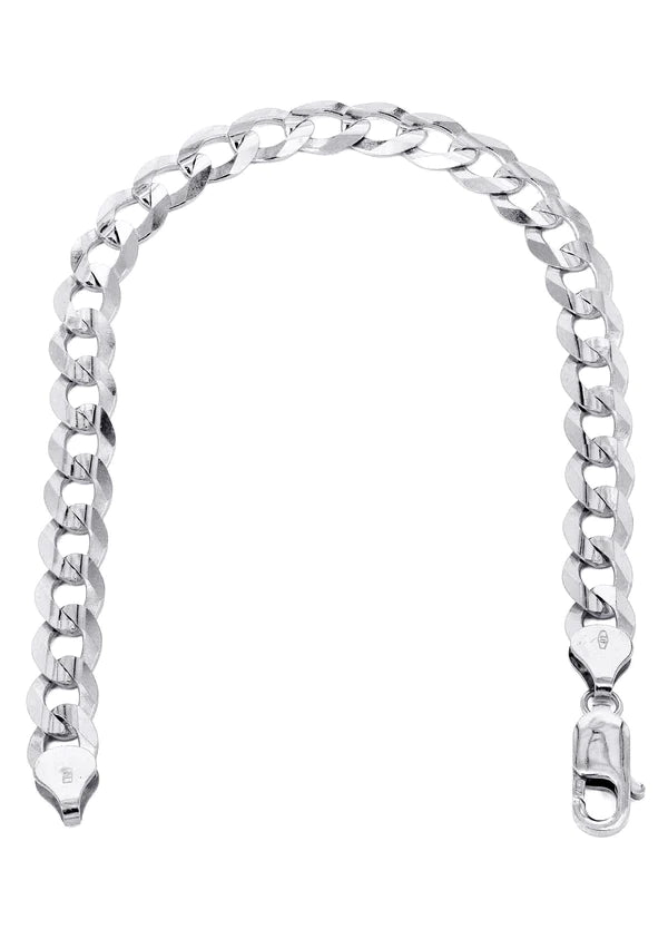 Solid Cuban Curb Link Bracelet 10K/14K - White Gold