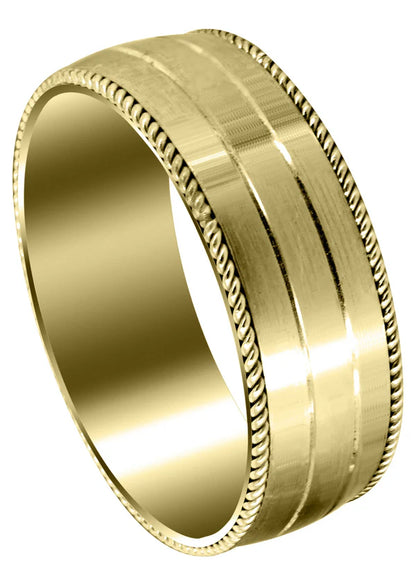 Mens Modern Wedding Band Ring | 14K/18K Solid Yellow Gold | Satin / High Polish Finish (Kaleb)