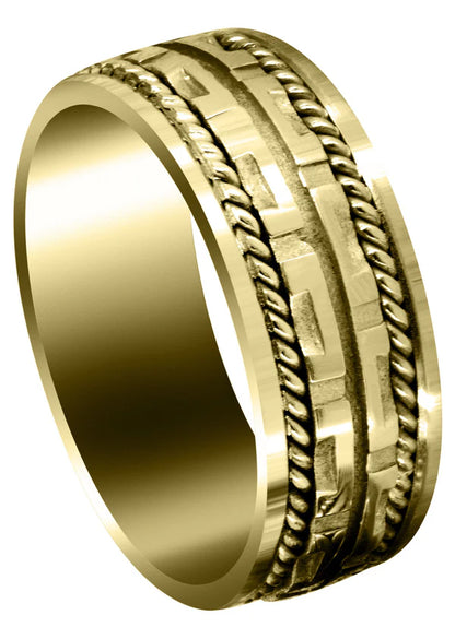 Mens Modern Unique Wedding Band Ring | 14K/18K Solid Yellow Gold | Sand Blast / High Polish Finish (Steven)