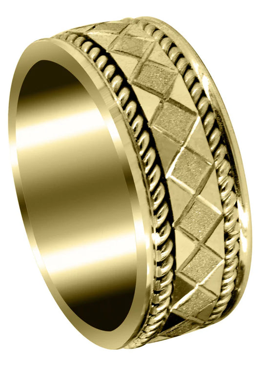 Mens Modern Wedding Band Ring | 14K/18K Solid Yellow Gold | Satin Finish (Lorenzo)