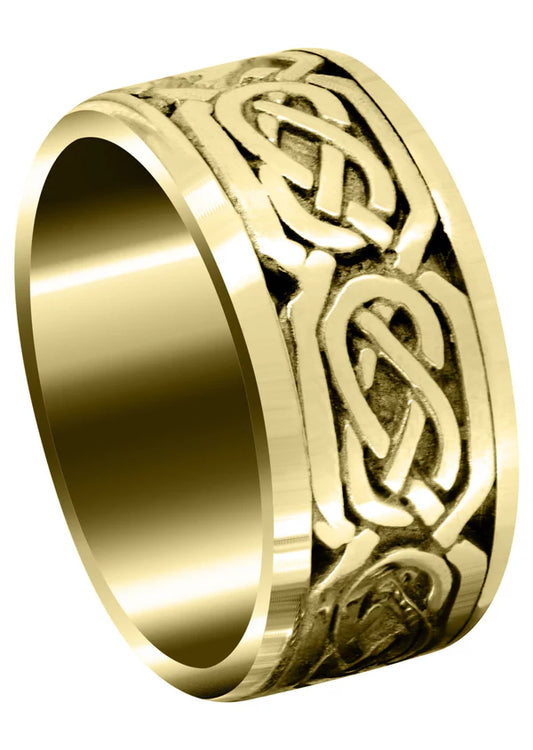 Mens Celtic Wedding Band Ring | 14K/18K Solid Yellow Gold | Sand Blast / High Polish Finish (Emmett)