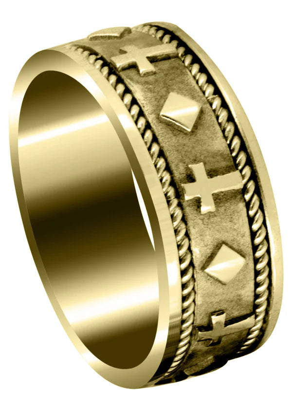 Mens Religious Wedding Band Ring | 14K/18K Solid Yellow Gold | Sand Blast / High Polish Finish (Mateo)