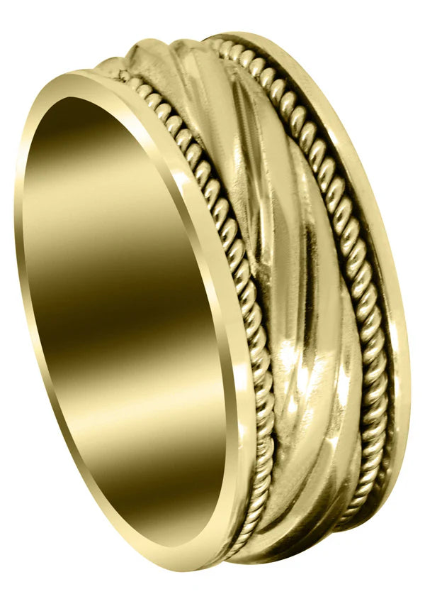 Mens Hand Woven Unique Wedding Band Ring | 14K/18K Solid Yellow Gold | Satin Finish (Matteo)