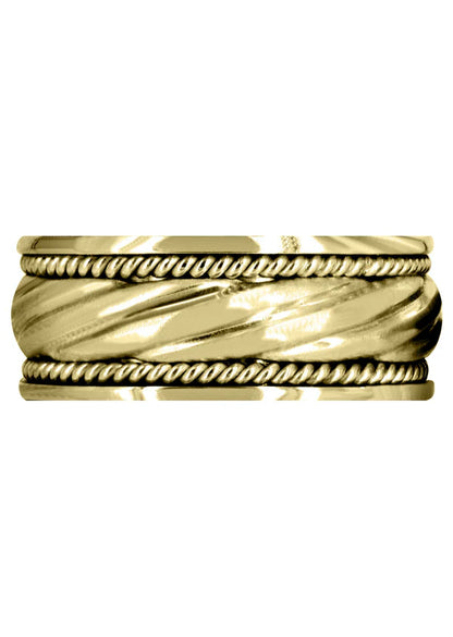 Mens Hand Woven Unique Wedding Band Ring | 14K/18K Solid Yellow Gold | Satin Finish (Matteo)