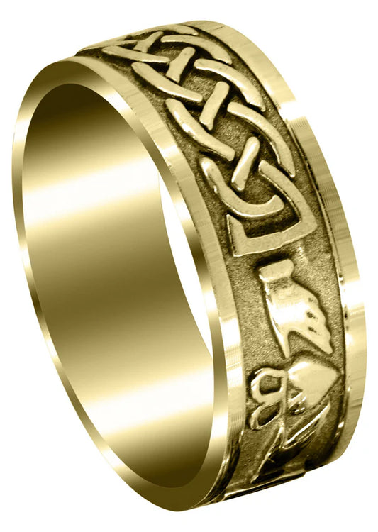 Mens Celtic Wedding Band Ring | 14K/18K Solid Yellow Gold | Satin / High Polish Finish (Oscar)