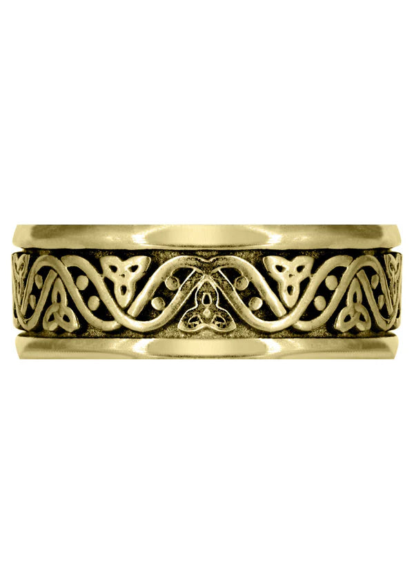 Mens Celtic Wedding Band Ring | 14K/18K Solid Yellow Gold | Sand Blast / Sand Blast / High Polish Finish (Alejandro)