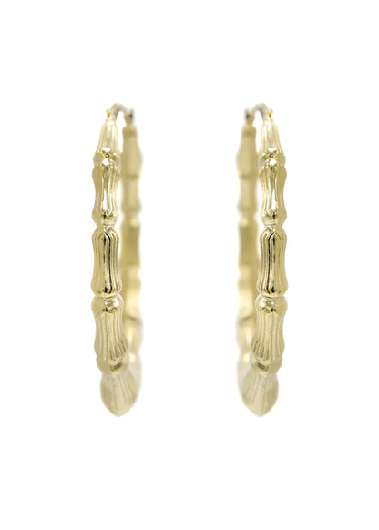 10K Womens Bamboo Gold Hoop Earrings | Customizable Size