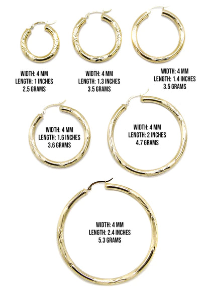 10K Womens Gold Hoop Earrings | Customizable Size | 4MM