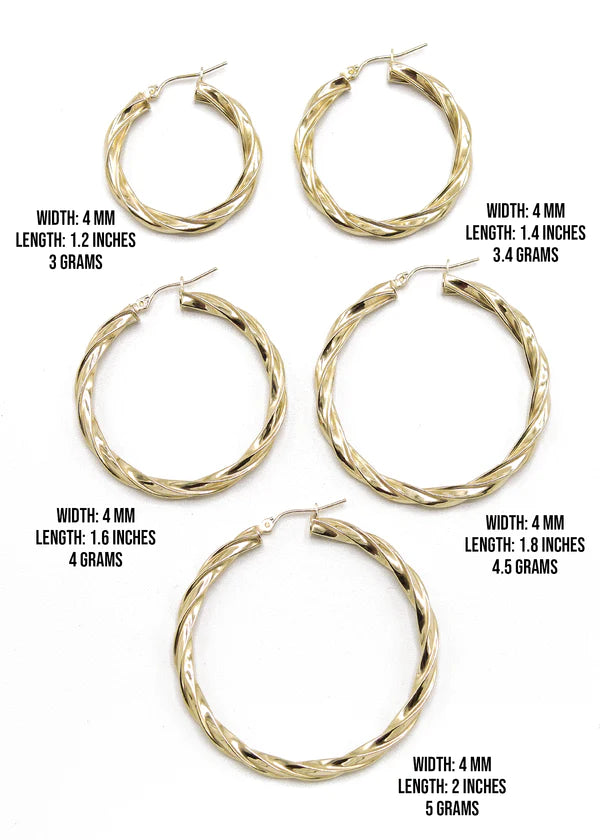 10K Womens Gold Hoop Earrings | Customizable Size | 4MM