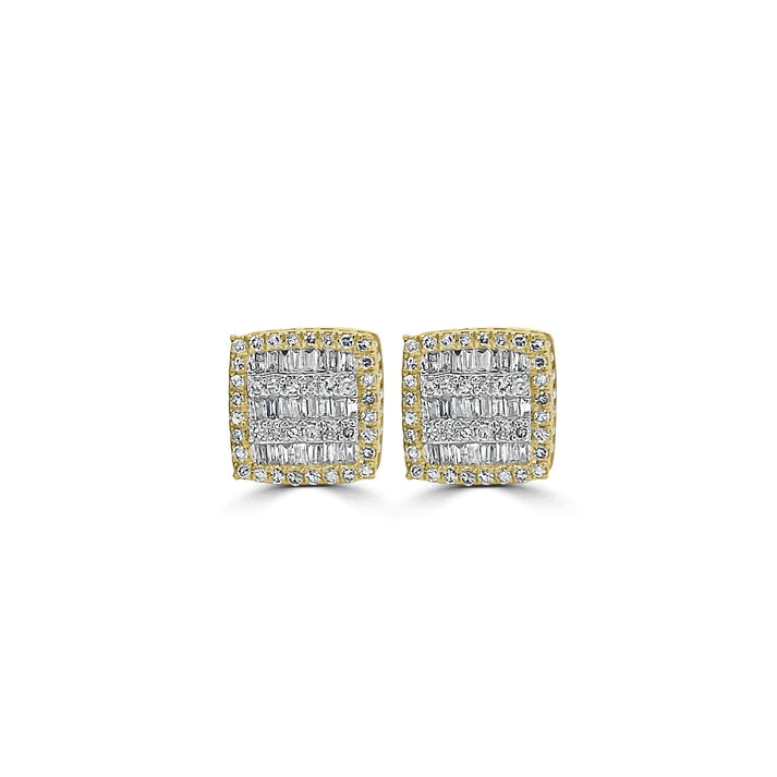 14k Gold Baguette Diamond Square Earrings 8.3mm 0.46 CTW